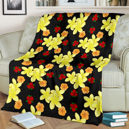 Yellow Plumeria Pattern Print Design PM04 Fleece Blanket