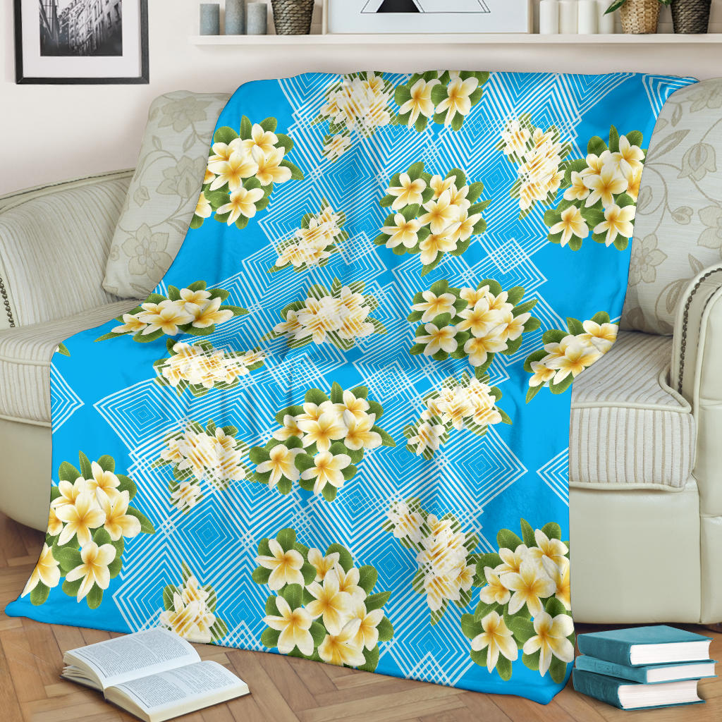 Yellow Plumeria Design Print Pattern Fleece Blanket