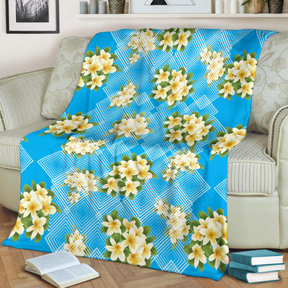 Yellow Plumeria Design Print Pattern Fleece Blanket