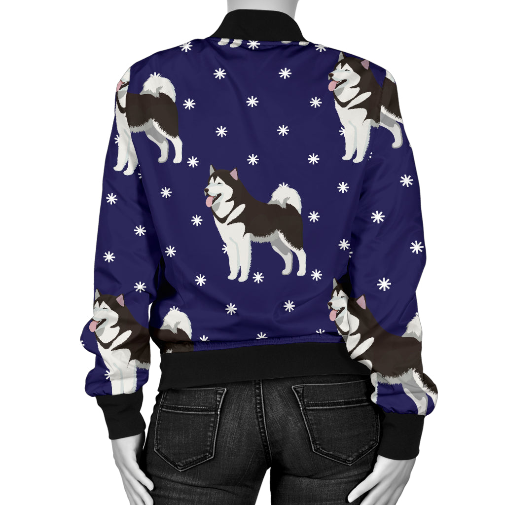 Alaskan Malamute Pattern Print Design 04 Women's Bomber Jacket