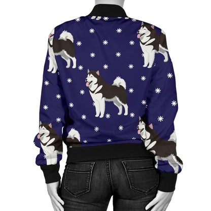 Alaskan Malamute Pattern Print Design 04 Women's Bomber Jacket