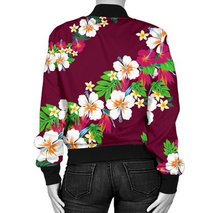 Hawaiian Themed Pattern Print Design H06 Women Bomber Jacket