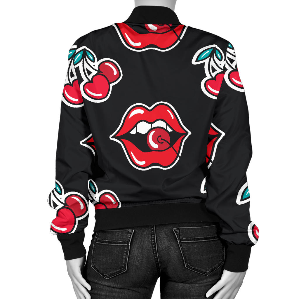 Cherry Pattern Print Design CH04 Women Bomber Jacket