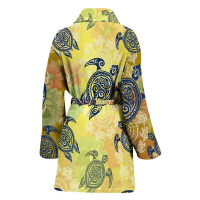 Hawaiian Turtle Tribal Design Print Women Bathrobe