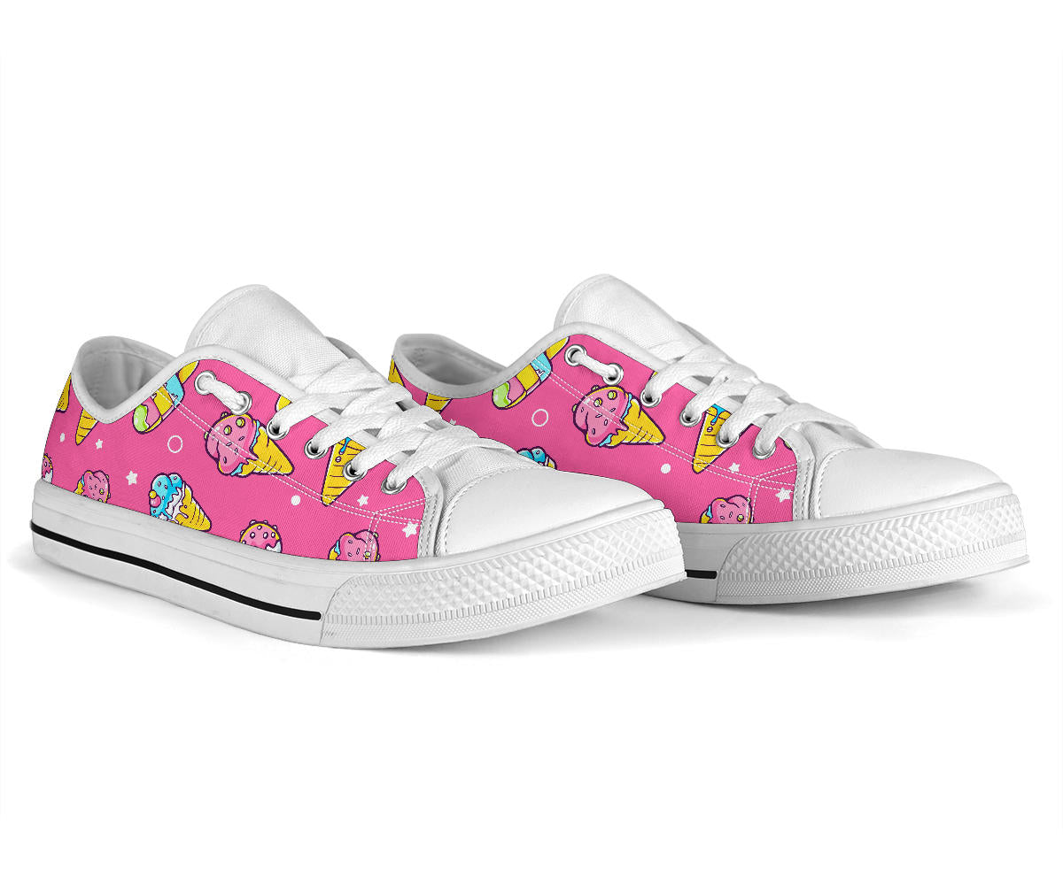 Ice Cream Pattern Print Design IC04 White Bottom Low Top Shoes