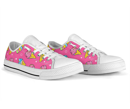 Ice Cream Pattern Print Design IC04 White Bottom Low Top Shoes