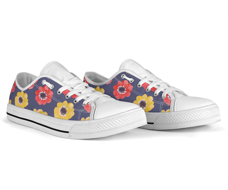 Anemone Pattern Print Design AM010 White Bottom Low Top Shoes
