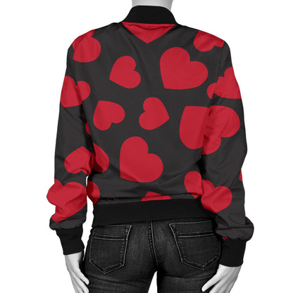 Heart Red Pattern Print Design HE01 Women Bomber Jacket