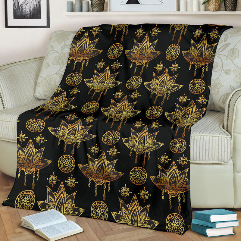 lotus Boho Pattern Print Design LO03 Fleece Blanket