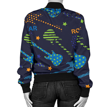 Rock and Roll Pattern Print Design A04 Women's Bomber Jacket