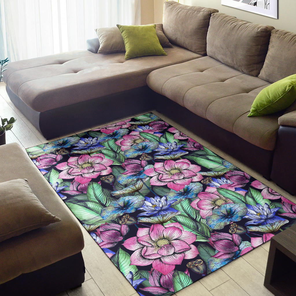 Water Lily Pattern Print Design WL07 Area Rugs