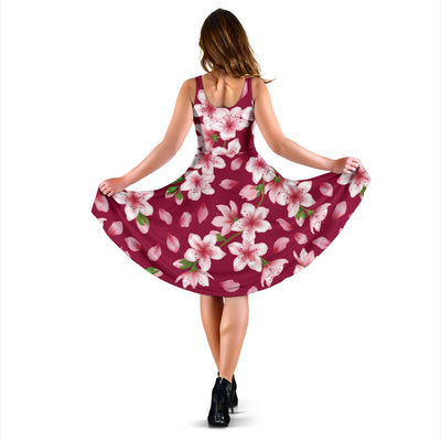 Cherry Blossom Pattern Print Design CB06 Midi Dress