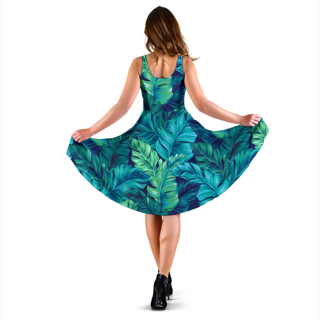 Banana Leaf Pattern Print Design BL05 Midi Dress