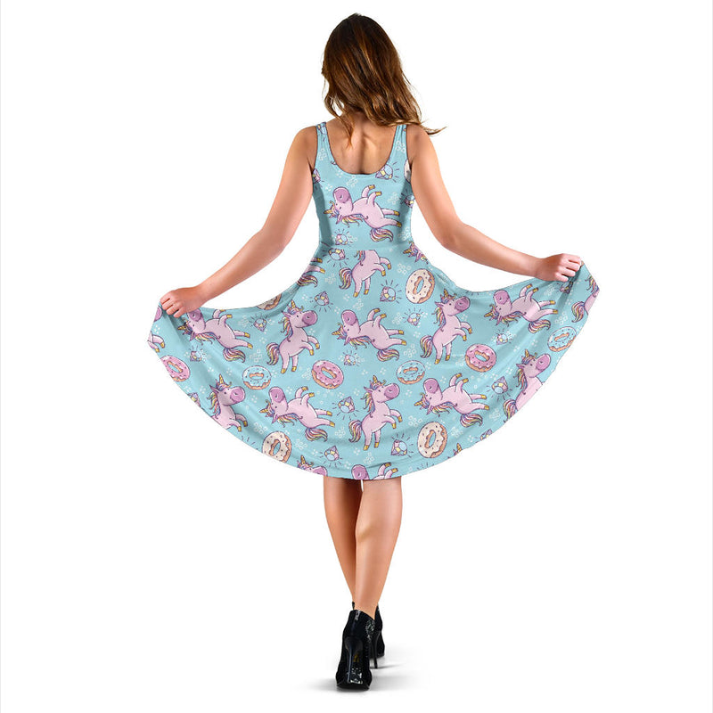 Donut Unicorn Pattern Print Design DN016 Midi Dress