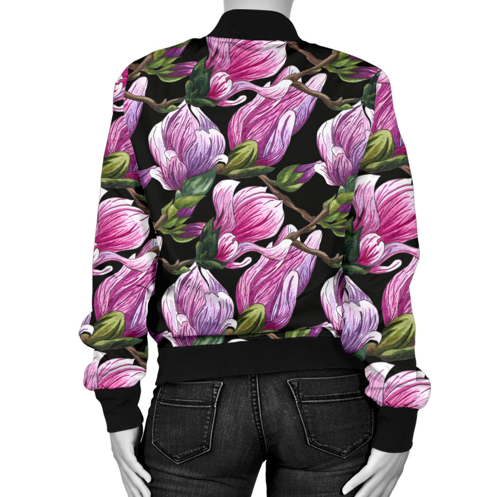 Magnolia Pattern Print Design MAG011 Women Bomber Jacket