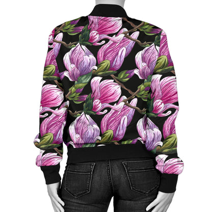 Magnolia Pattern Print Design MAG011 Women Bomber Jacket