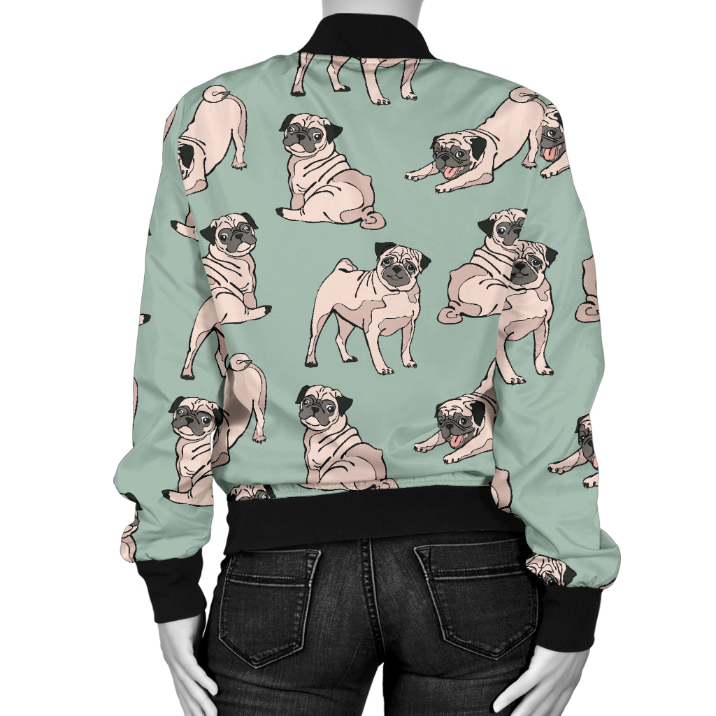 Pug Pattern Print Design A01 Women's Bomber Jacket