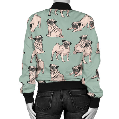 Pug Pattern Print Design A01 Women's Bomber Jacket