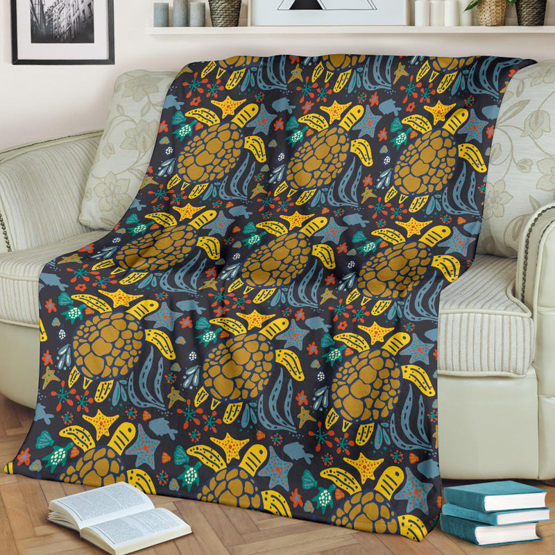 Sea Turtle Pattern Print Design T03 Fleece Blanket