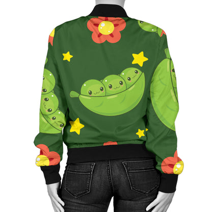 Peas Pattern Print Design A01 Women's Bomber Jacket