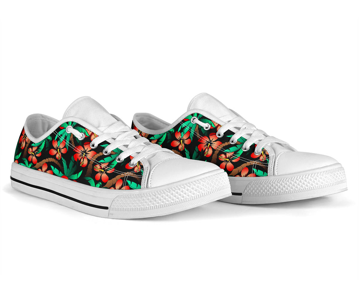 Hawaiian Themed Pattern Print Design H022 White Bottom Low Top Shoes