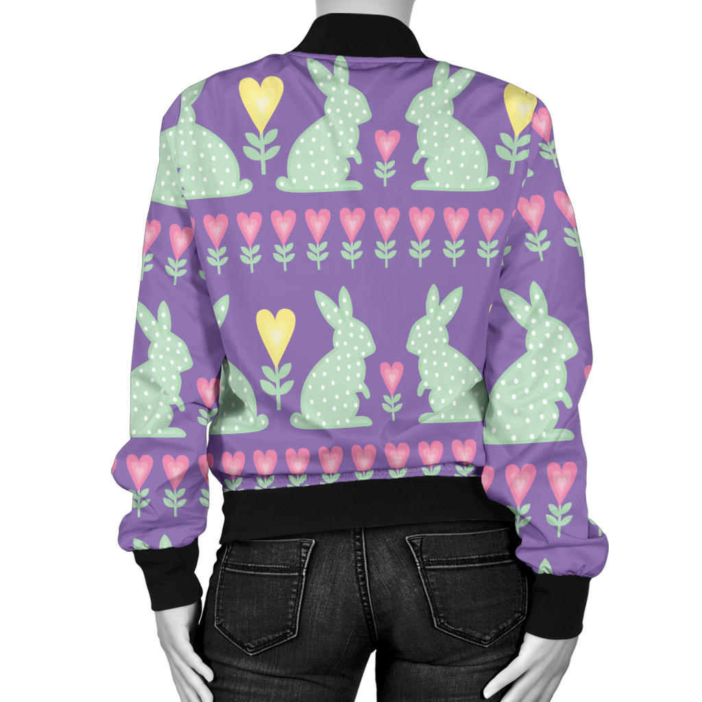 Rabbit Pattern Print Design RB01 Women Bomber Jacket