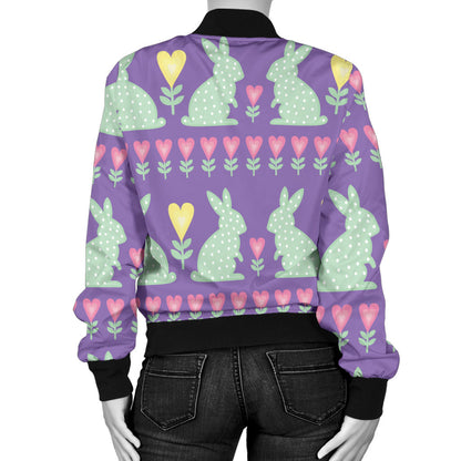 Rabbit Pattern Print Design RB01 Women Bomber Jacket