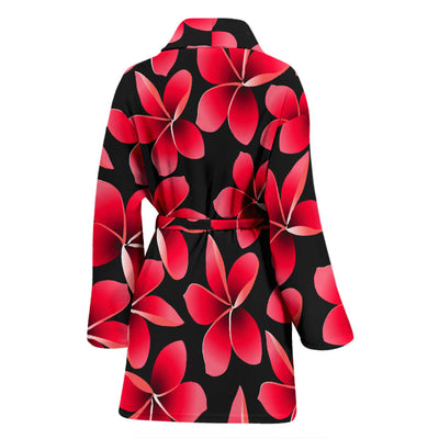 Red Plumeria Pattern Print Design PM025 Women Bathrobe