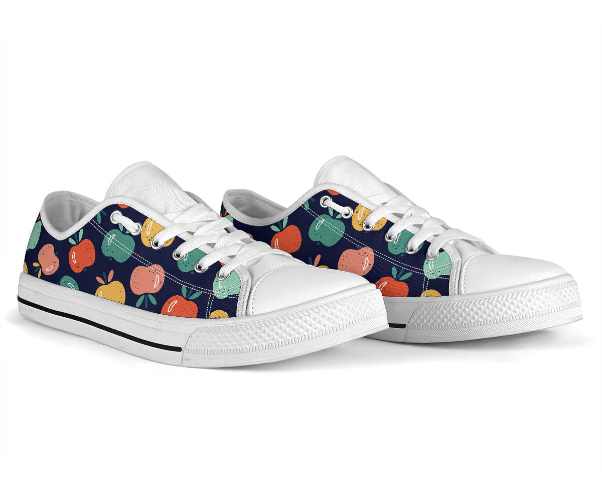 Apple Pattern Print Design AP09 White Bottom Low Top Shoes