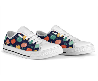 Apple Pattern Print Design AP09 White Bottom Low Top Shoes