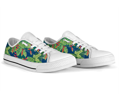 Heliconia Pattern Print Design HL08 White Bottom Low Top Shoes