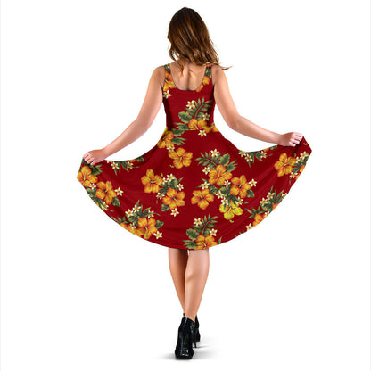 Orange Hibiscus Pattern Print Design HB026 Midi Dress