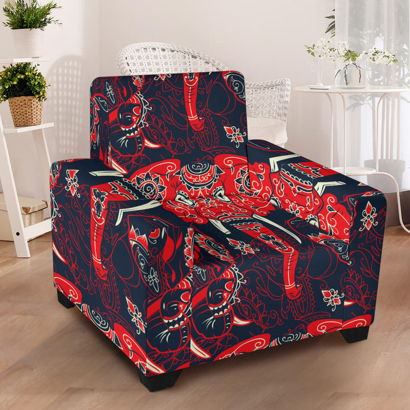 Red Indian Elephant Pattern Armchair Slipcover