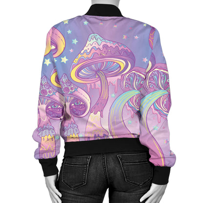 Psychedelic Mushroom Pattern Print Design A01 Women's Bomber Jacket