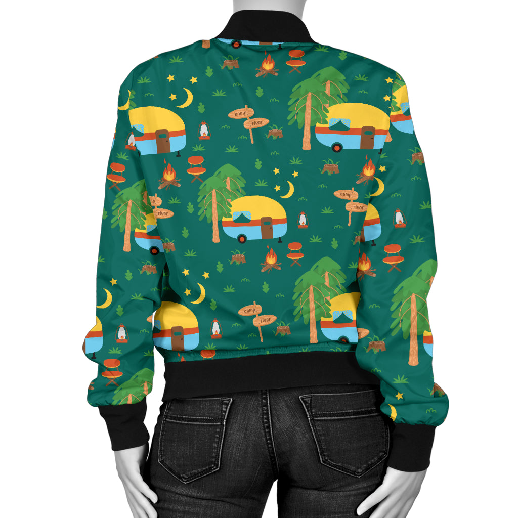 Camping Camper Pattern Print Design 06 Women's Bomber Jacket