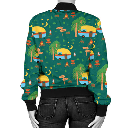 Camping Camper Pattern Print Design 06 Women's Bomber Jacket