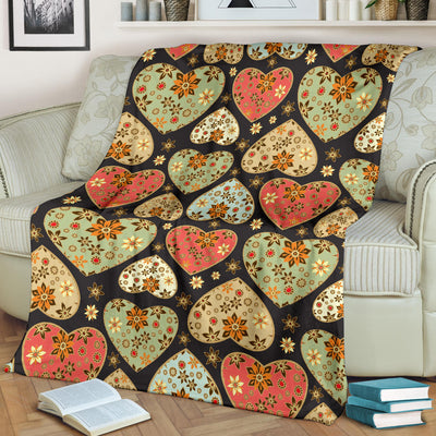 Heart Boho Pattern Print Design HE04 Fleece Blanket