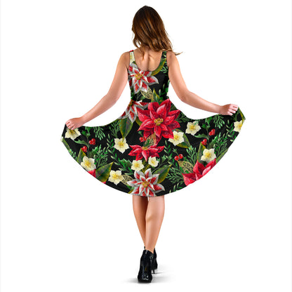 Poinsettia Pattern Print Design POT05 Midi Dress