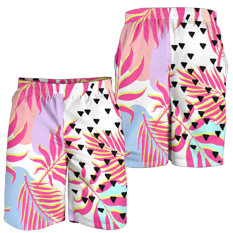 Pink Tropical Palm Leaves Mens Shorts