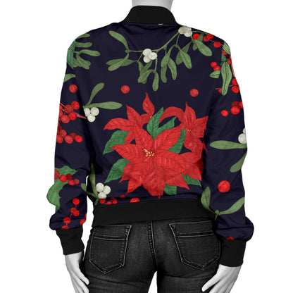 Poinsettia Pattern Print Design POT02 Women Bomber Jacket