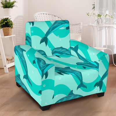 Dolphin Wave Print Armchair Slipcover