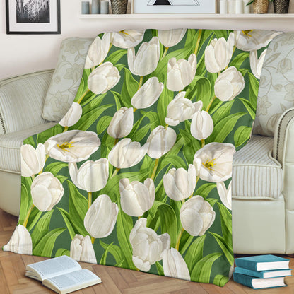 Tulip White Pattern Print Design TP05 Fleece Blanket