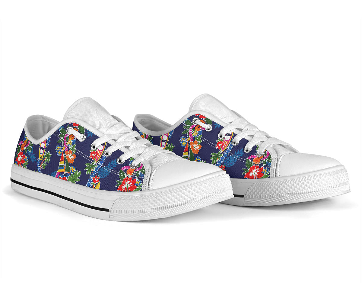 Hawaiian Themed Pattern Print Design H04 White Bottom Low Top Shoes