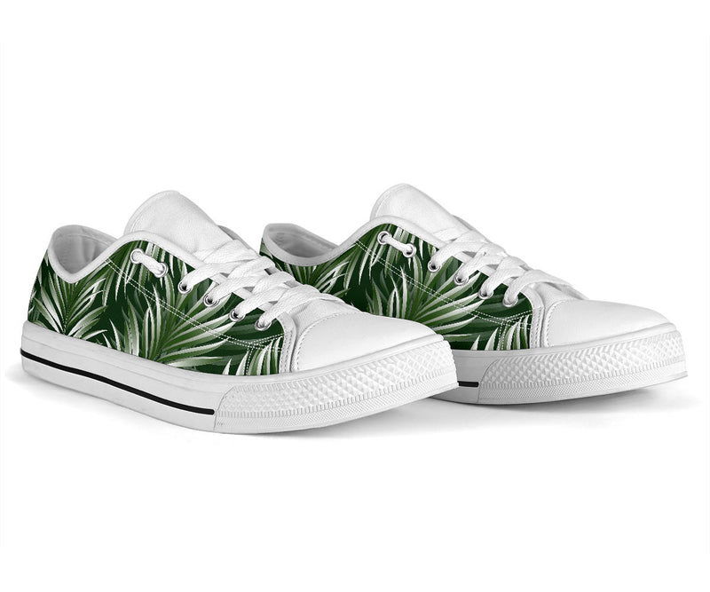 White Green Tropical Palm Leaves White Bottom Low Top Shoes