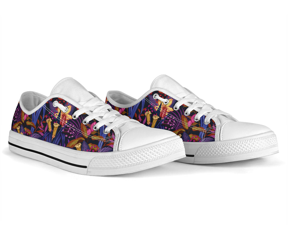 Lily Pattern Print Design LY016 White Bottom Low Top Shoes
