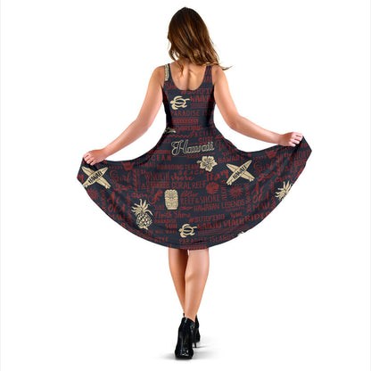 Hawaiian Themed Pattern Print Design H017 Midi Dress