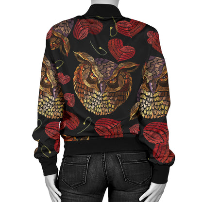 Owl Pattern Print Design A08 Women's Bomber Jacket