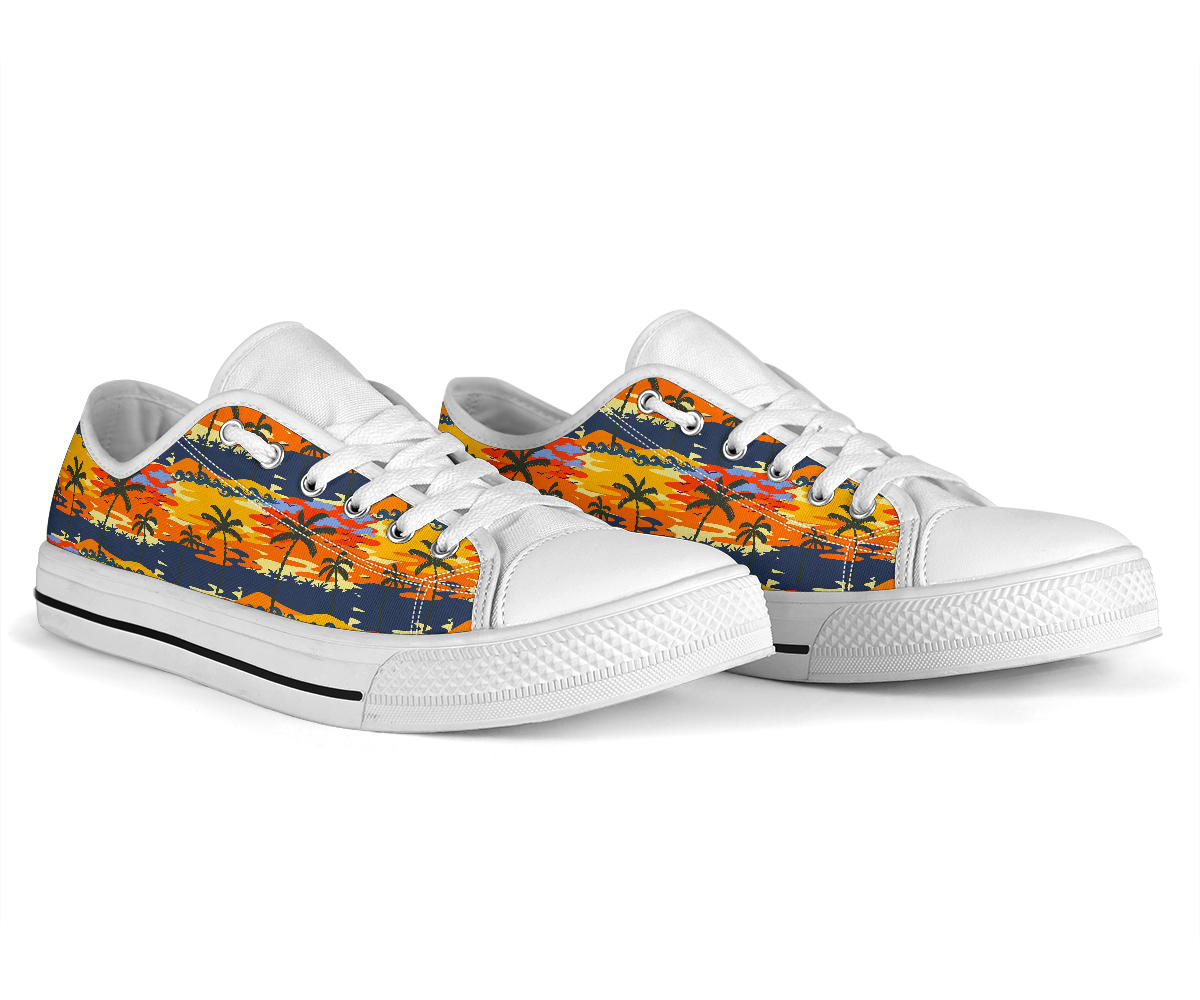 Palm Tree Pattern Print Design PT010 White Bottom Low Top Shoes
