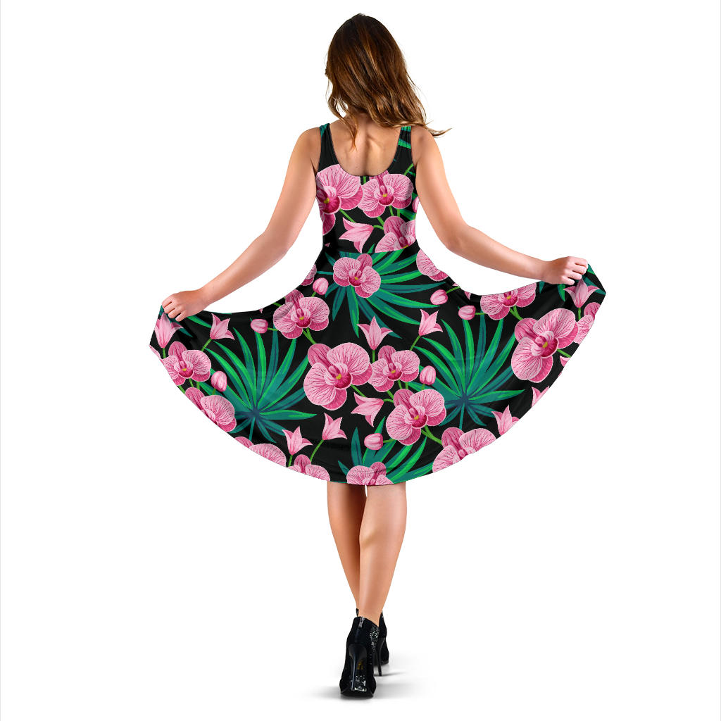 Orchid Pink Pattern Print Design OR06 Midi Dress