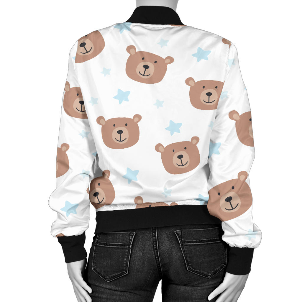 Bear Pattern Print Design BE02 Women Bomber Jacket